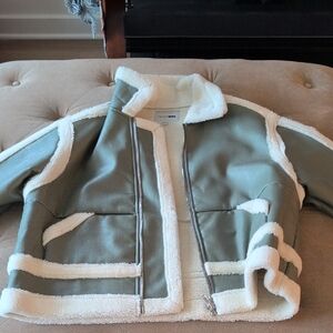 Fashion Nova Kids Olive and Cream Puffer Jacket